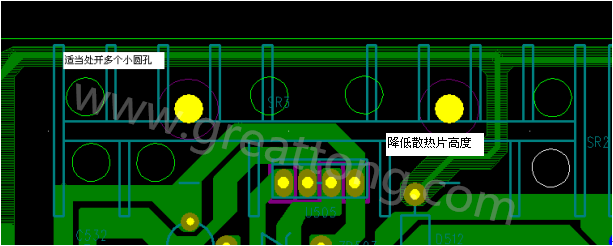 將散熱片減短5MM，合理的開散熱片底下的散熱孔