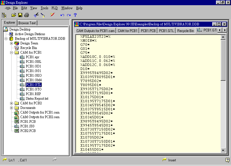 要檢查各Gerber輸出文件，則在瀏覽器中打開CAM Output for PCB1，即可看到一系列Gerber輸出文件。