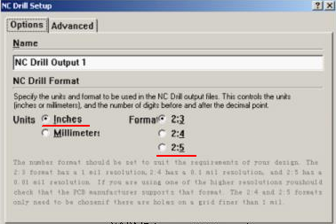 將格式改為“Inches 2：5”（ 以確保資料精度，反之孔與線路有偏移現(xiàn)象；）點(diǎn)OK完成鉆孔文件轉(zhuǎn)換